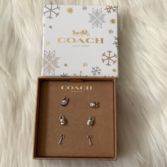 COACH Signature Lock & Key Stud Earrings SET (3) PAIRS - Picture 1 of 2